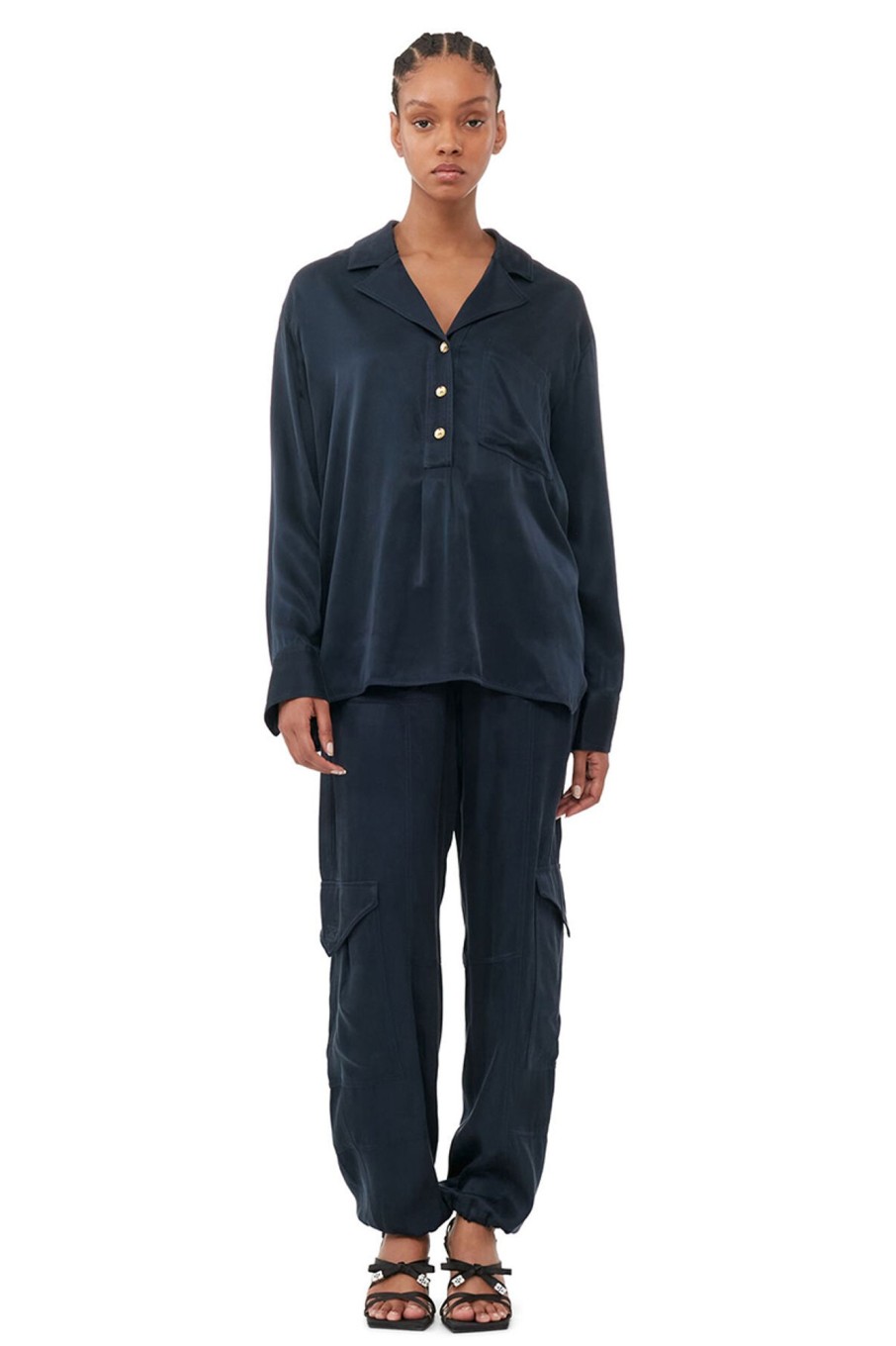 Dames Ganni | Washed Twill Satin Oversize Shirt