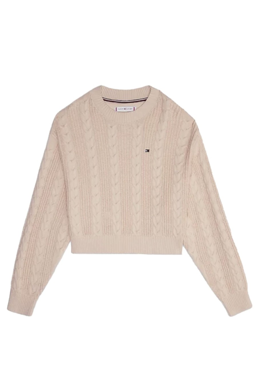 Kids Tommy Hilfiger | Cable Cropped Crew Sweater