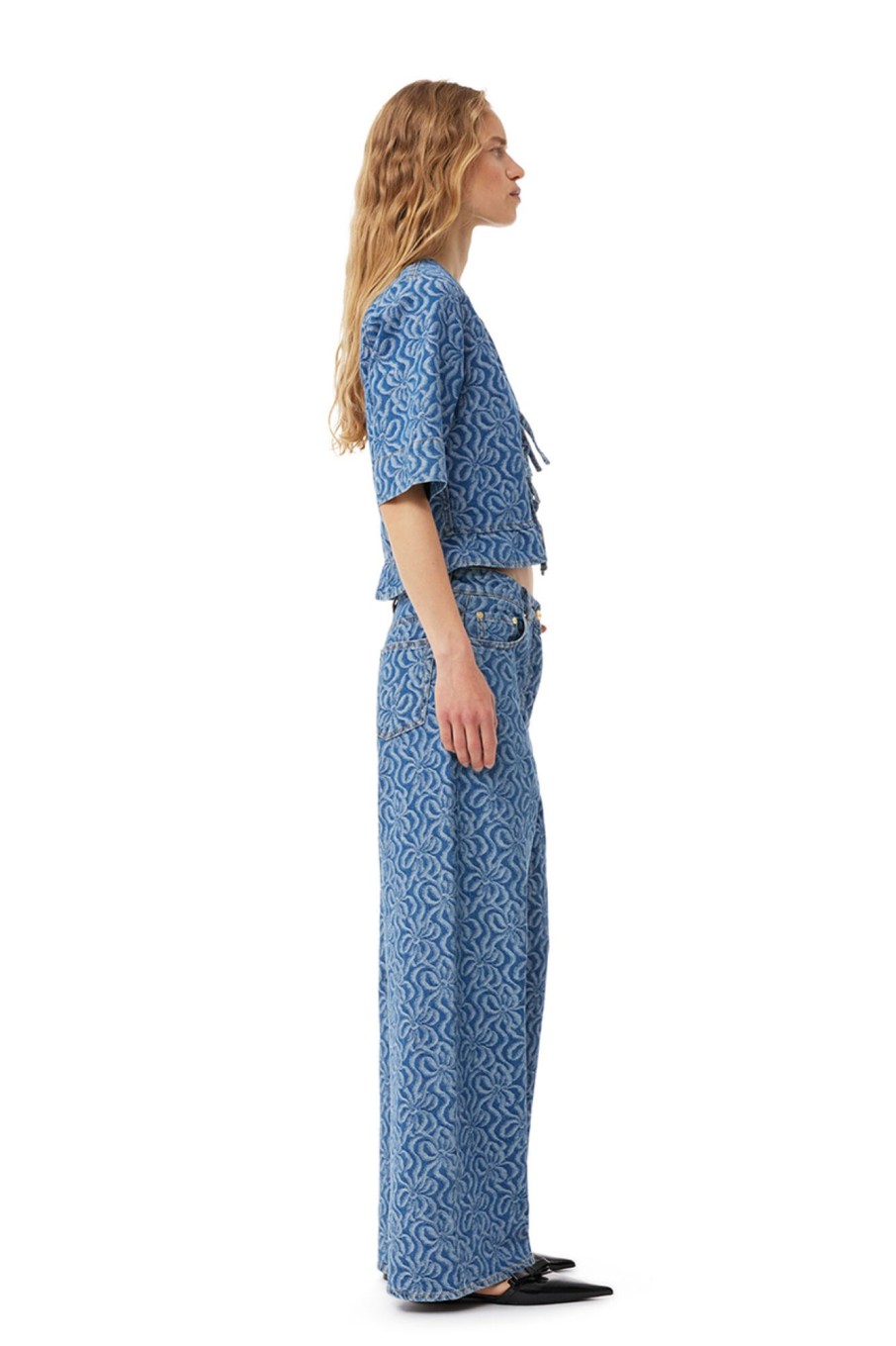 Dames Ganni | Jacquard Denim Wide Pants